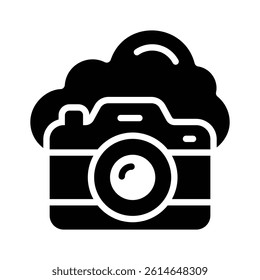 Well designed glyph style icon depicting cloud photography