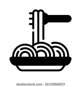 Well designed glyph style icon of spaghetti with fork
