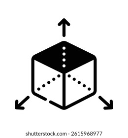 A well designed glyph style icon of three dimensional