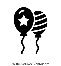 A well designed glyph style icon showing balloons