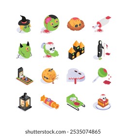 Well designed halloween isometric icons set in modern style