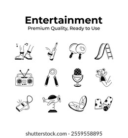 Well designed hand drawn entertainment icons, ready for premium use