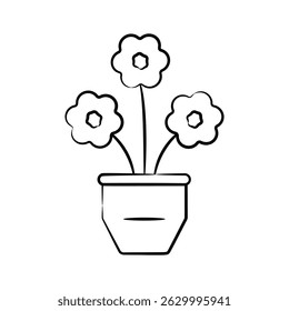 A well designed hand drawn icon of blooming flower