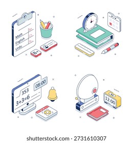 Well designed illustrations set of education and learning in trendy isometric style