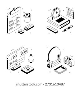 Well designed illustrations set of education and learning in trendy isometric style