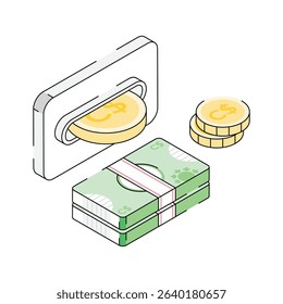 A well designed isometric icon of cash withdrawal
