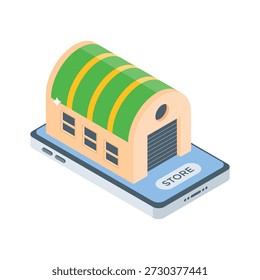 A well designed isometric icon of ecommerce warehouse store