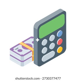 A well designed isometric icon of ecommerce payment calculation.