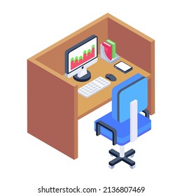 Well designed isometric icon of employee cabin 

