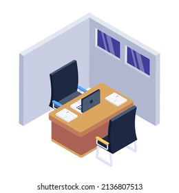 Well designed isometric icon of employee cabin 

