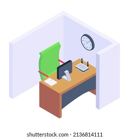 Well designed isometric icon of employee cabin 

