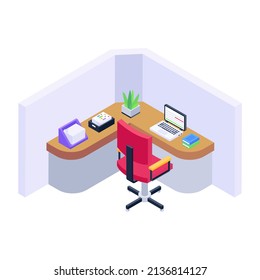 Well designed isometric icon of employee cabin 

