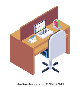 Well designed isometric icon of employee cabin 

