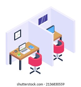 Well designed isometric icon of employee cabin 


