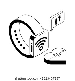 Um ícone isométrico bem desenhado do relógio fitness tracker