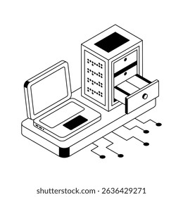 Well designed isometric icon of laptop server interface