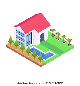 Well designed isometric icon of lodge 