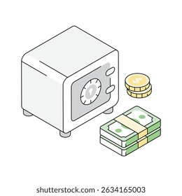 Icono isométrico bien diseñado de una bóveda de dinero segura