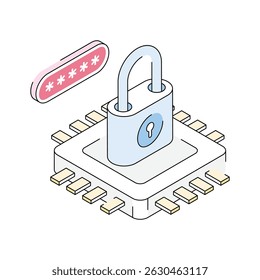 Icono isométrico bien diseñado que muestra protección de Contraseña segura
