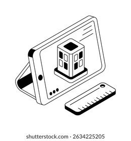 Well designed isometric icon showing online property listing