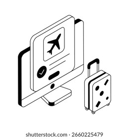 Un icono isométrico bien diseñado que muestra la pantalla de reserva de viajes