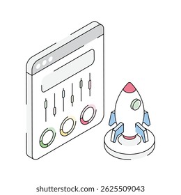Un icono de contorno isométrico bien diseñado del lanzamiento del negocio