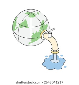 A well designed isometric outline icon promoting save water concept