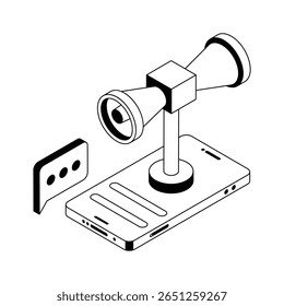 Gut gestaltetes isometrisches Umrisssymbol mit Onlineanzeige