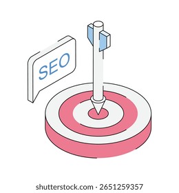 Ícone de contorno isométrico bem projetado de definição de meta seo