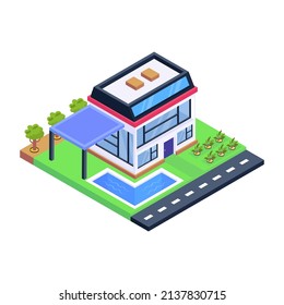 Well designed isometric style icon of homestead 