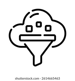 Well designed line style icon showing cloud funnel for data