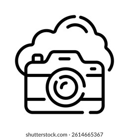 Well designed linear style icon depicting cloud photography