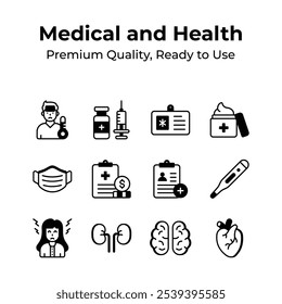 Well designed medical and healthcare icons in editable design style