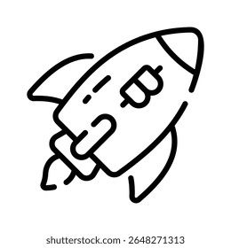 Well designed outline icon of bitcoin launch rocket
