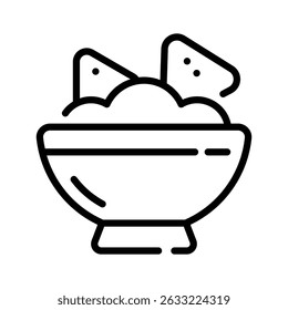 A well designed outline icon of cheesy nachos bowl