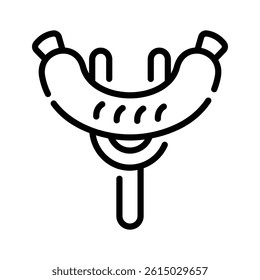 A well designed outline icon of sausage on a fork