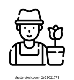 A well designed outline showing male florist with potted plant