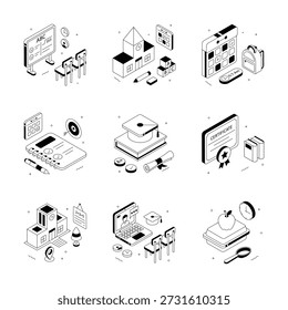 Well designed school and education isometric illustrations in trendy style