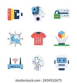 Iconos de tecnología bien diseñados aislados sobre fondo blanco