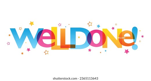 WELL DONE! colorful vector typography banner with stars