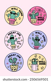 Well done, good job stickers for homework. encouragement badges set to celebrate the student's work.