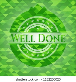 Well Done green emblem with mosaic background