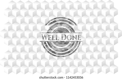 Well Done grey emblem with cube white background