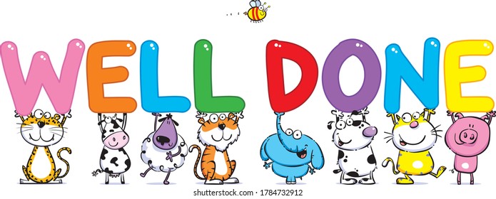 Well Done Message Cute Little Animals Stock Vector (Royalty Free)  1784732912 | Shutterstock