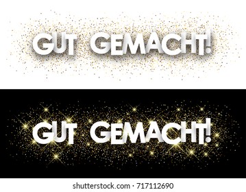 Gut gefertigtes Papierbanner mit glänzendem Sand, Deutsch. Vektorgrafik.