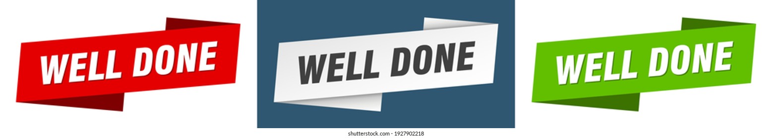 well done ribbon label sign set. well done banner