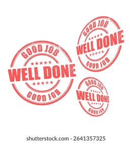 well done text stamp vector design set