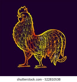 Well drawn illustration of a rooster. Painted by hand.