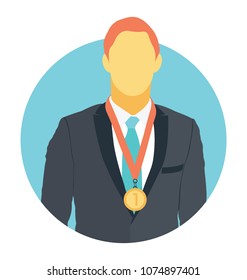 
A Well Dressed Person Presented As An Employee Wearing Medal Showing To Be An Employee Of The Month
