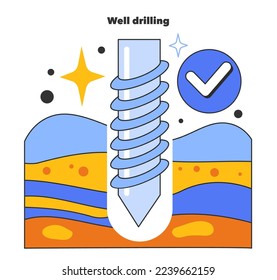Well drilling, development of gas fields. Natural resource exploration and extraction industry. Fossil fuel and eco-friendly energy concept. Flat vector illustration